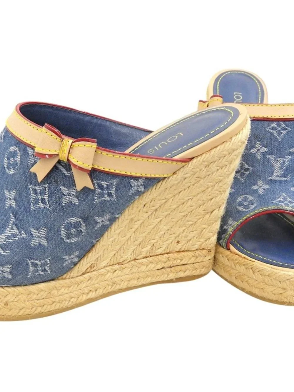 Louis Vuitton Monogram Denim Espadrilles Heels Shoes Blue